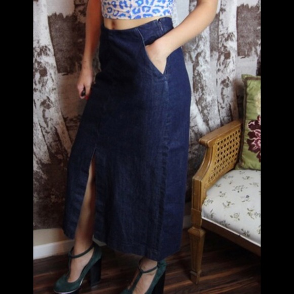Zara dark denim ankle length skirt with front slit - Picture 3 of 4